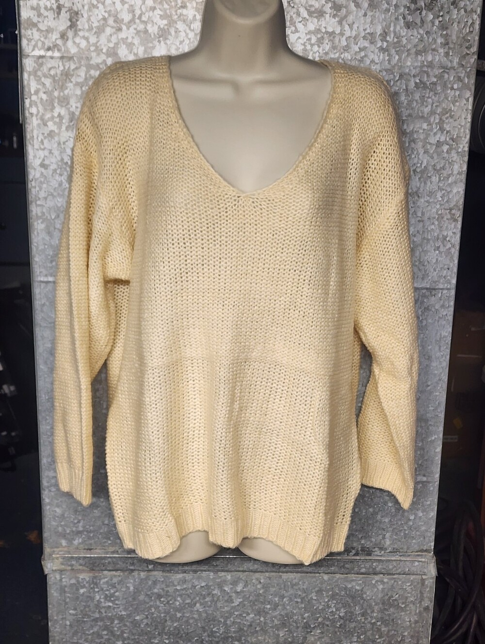 Yellow Knitted Oversized V Neck Sweater Womens XL